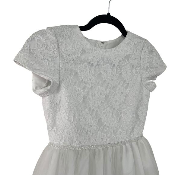 Us Angels Short Sleeve Floral Lace Tulle White Formal Dress Girls 12 - Picture 2 of 5